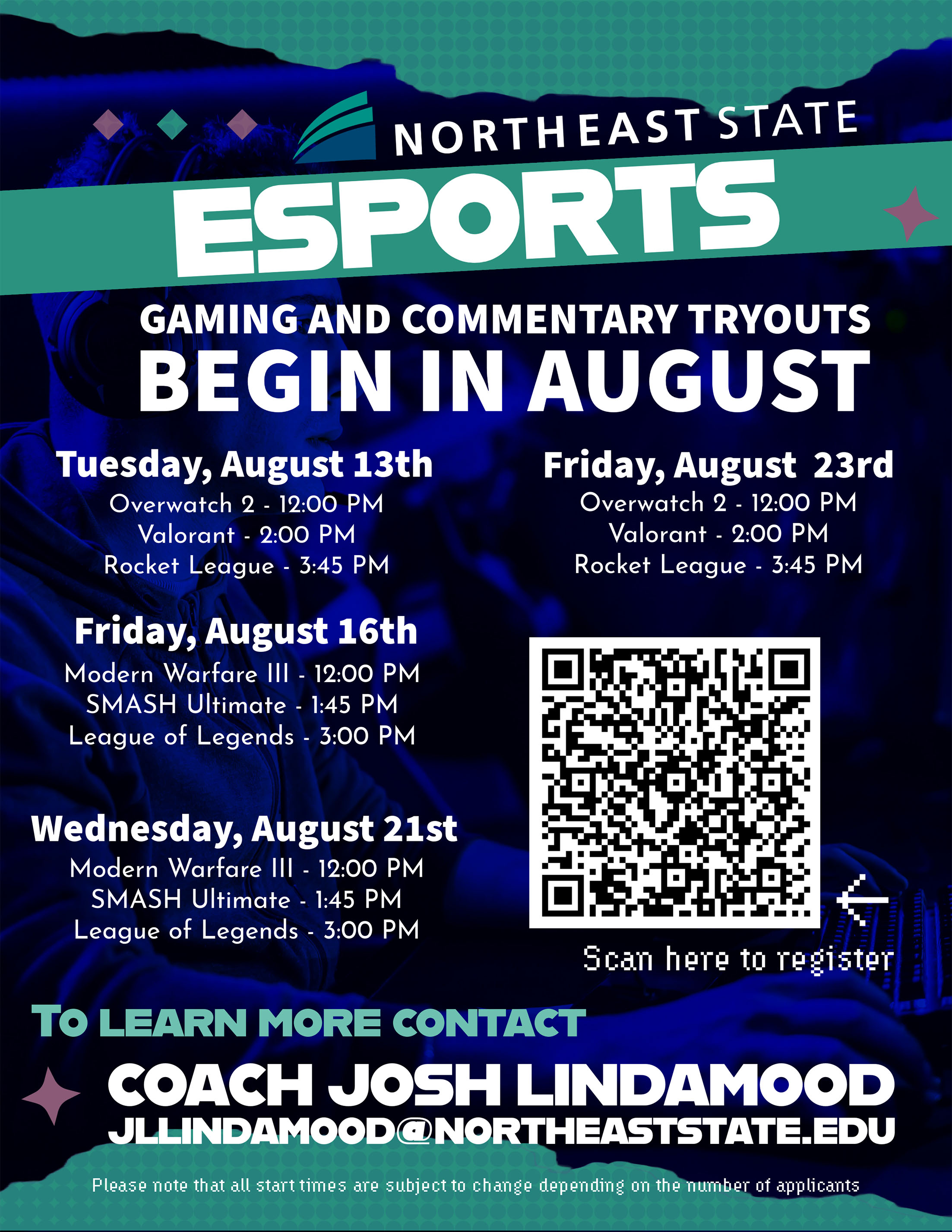 Tryouts for our Esports teams begin Aug. 13. Come join the Bears.