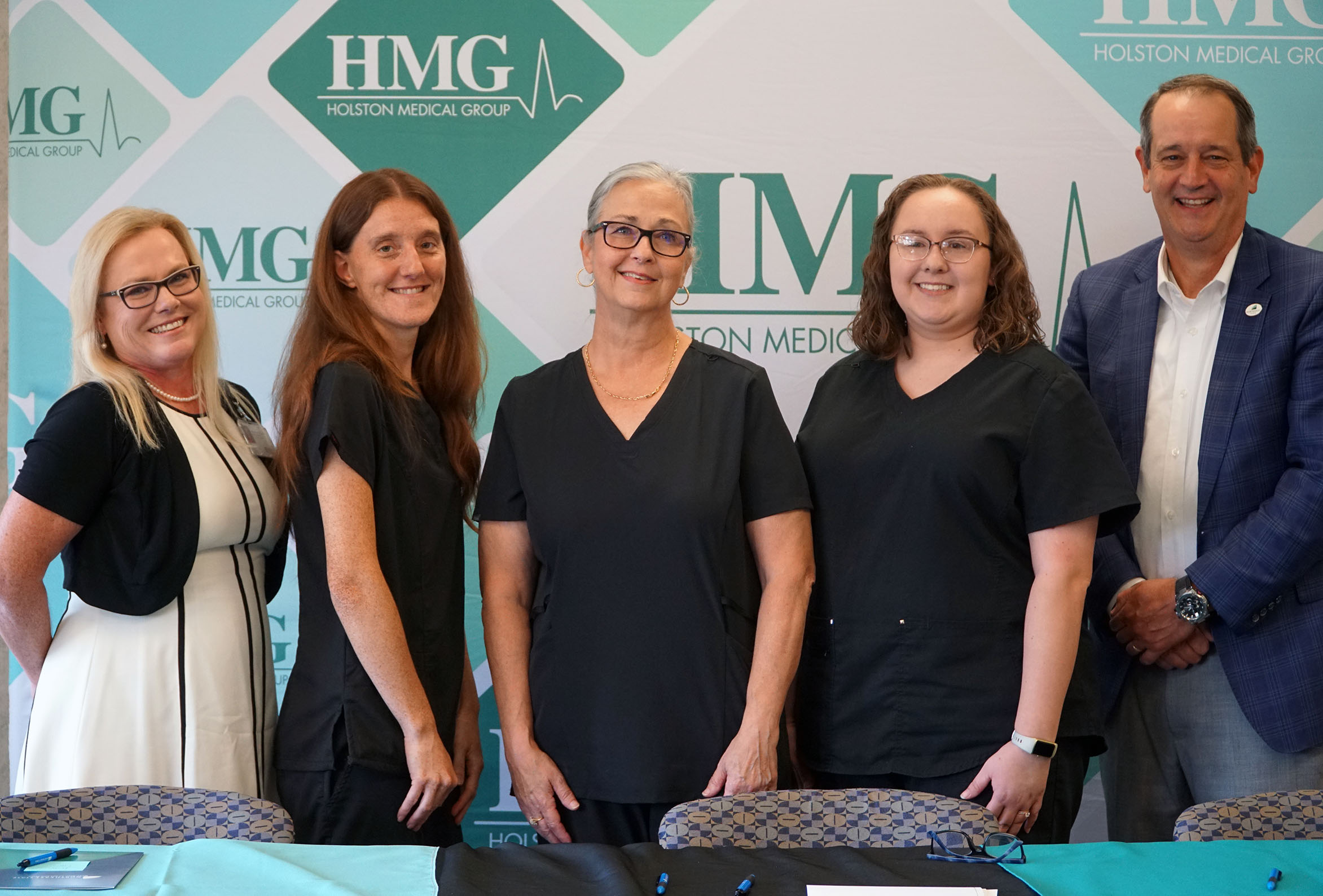 (From left) HMG Chief Operations Officer Samantha Sizemore, Kimberly Tignor, Kim Davis, Elisabeth Self, and Northeast State President Dr. Jeff McCord.