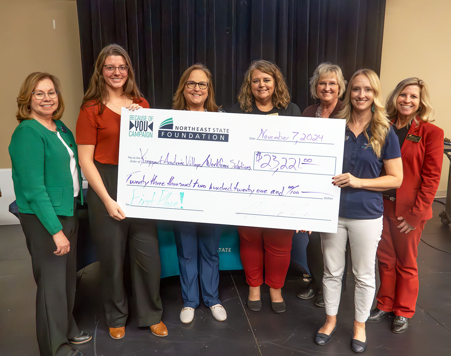 The Kingsport Academic Village - Workforce Solutions team won first place in fundraising with $23,221. From left (Connie Marshall, Jessica Farmer, Deborah DeBraal, Jennifer Kendrick, Christy Parks, Stephanie Barham, and Holly Free-Ollard.)