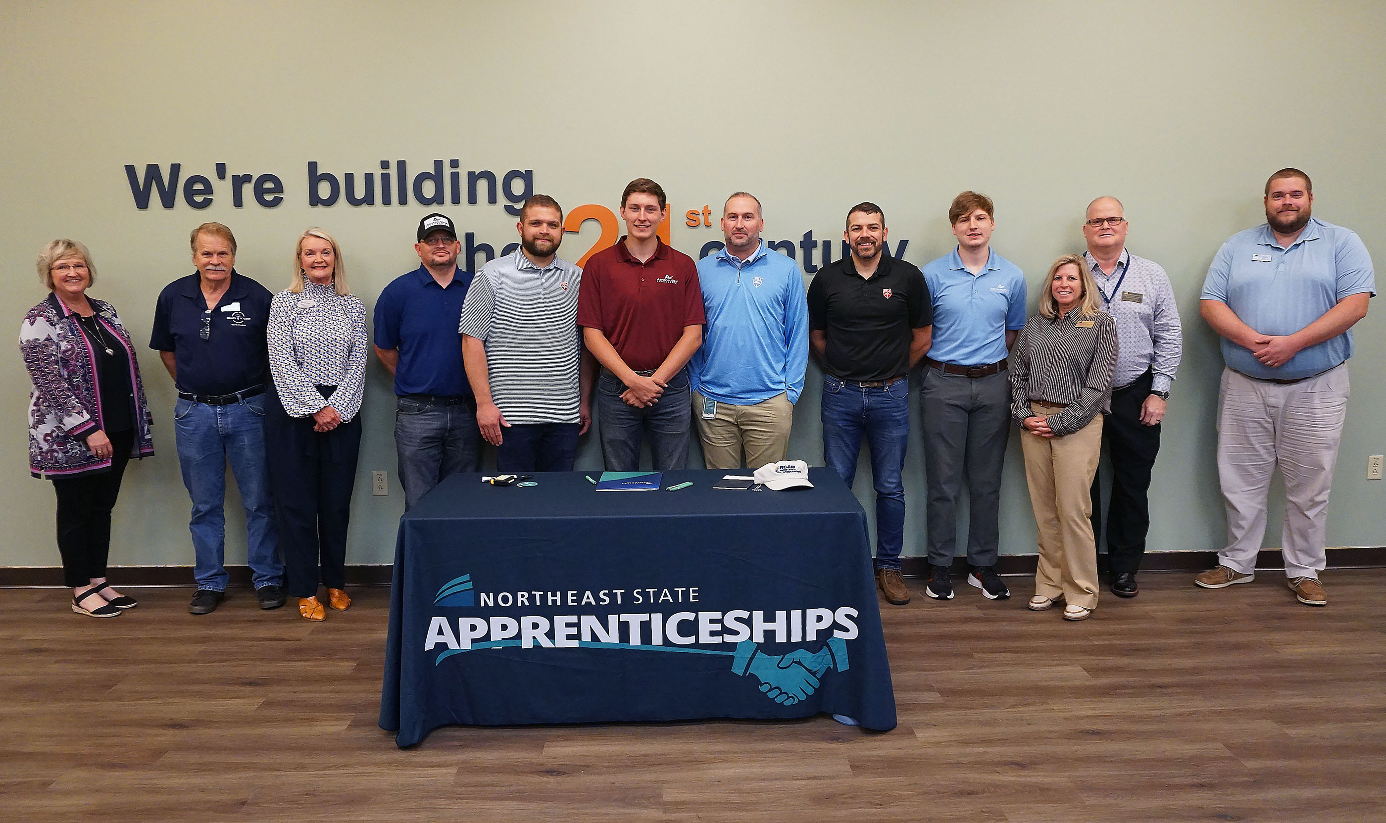 Bell Textron and Northeast State unite for new apprentice candidate Collin Coffey who signed his apprenticeship agreement September 3.